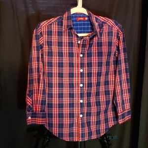 IZOD button down shirt boys size 10-12 blue and red flannel color.